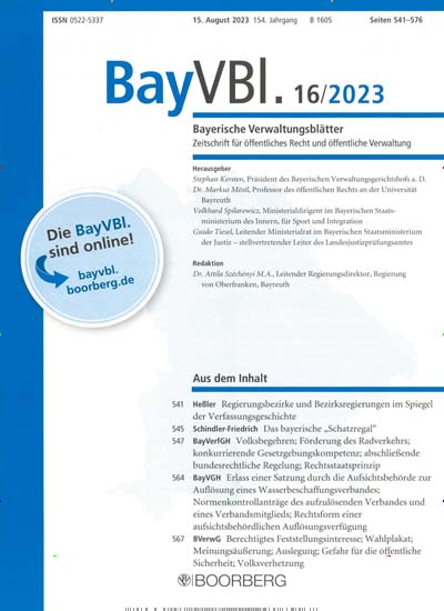 Titelbild der Ausgabe 16/2023 von BayVBl. Bayerische Verwaltungsblätter. Diese Zeitschrift und viele weitere Jurazeitschriften und Zeitschriften für Verwaltung als Abo oder epaper bei United Kiosk online kaufen.