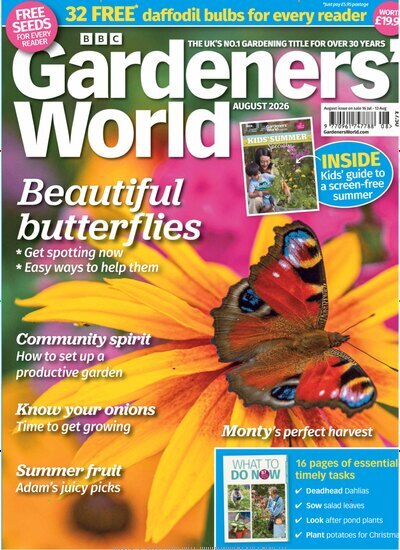 Titelbild der Ausgabe 8/2026 von BBC Gardeners World UK. Diese Zeitschrift und viele weitere Gartenzeitschriften und Wohnzeitschriften als Abo oder epaper bei United Kiosk online kaufen.