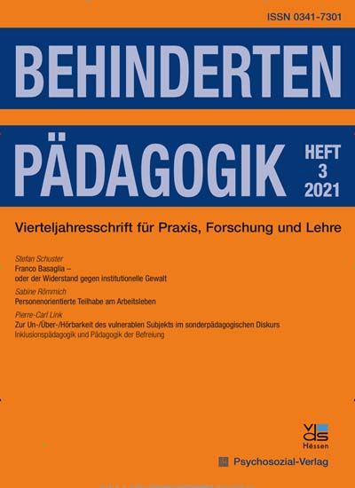 Titelbild der Ausgabe 3/2021 von Behindertenpädagogik. Diese Zeitschrift und viele weitere Zeitschriften für Pädagogik als Abo oder epaper bei United Kiosk online kaufen.