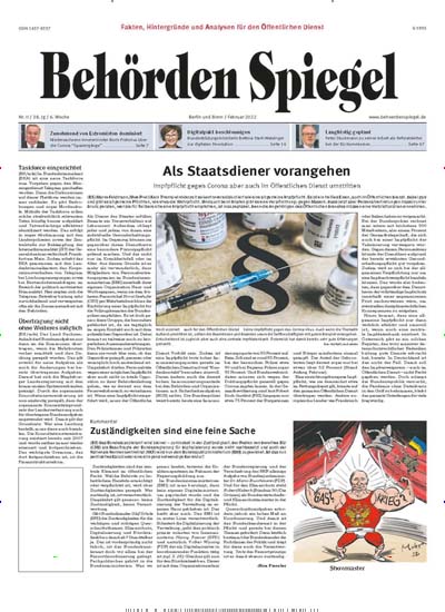 Titelbild der Ausgabe 1/2022 von Behörden Spiegel. Diese Zeitschrift und viele weitere Jurazeitschriften und Zeitschriften für Verwaltung als Abo oder epaper bei United Kiosk online kaufen.