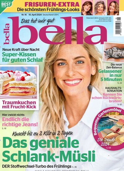 Titelbild der Ausgabe 16/2024 von bella. Diese Zeitschrift und viele weitere Frauenzeitschriften als Abo oder epaper bei United Kiosk online kaufen.
