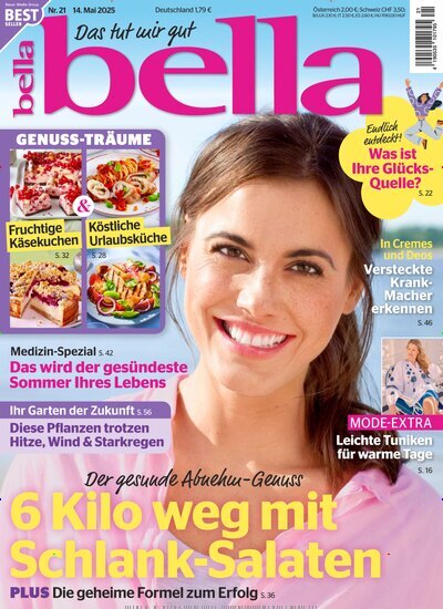 Titelbild der Ausgabe 21/2025 von bella. Diese Zeitschrift und viele weitere Frauenzeitschriften als Abo oder epaper bei United Kiosk online kaufen.
