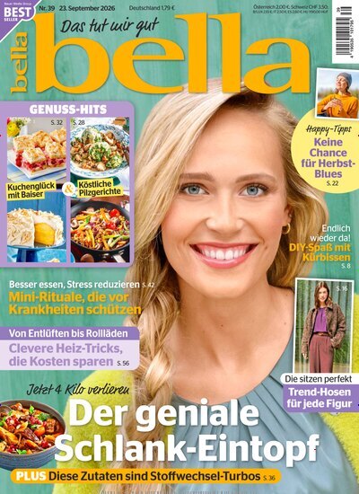Titelbild der Ausgabe 39/2026 von bella. Diese Zeitschrift und viele weitere Frauenzeitschriften als Abo oder epaper bei United Kiosk online kaufen.