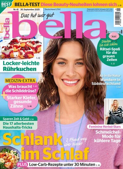 Titelbild der Ausgabe 41/2025 von bella. Diese Zeitschrift und viele weitere Frauenzeitschriften als Abo oder epaper bei United Kiosk online kaufen.