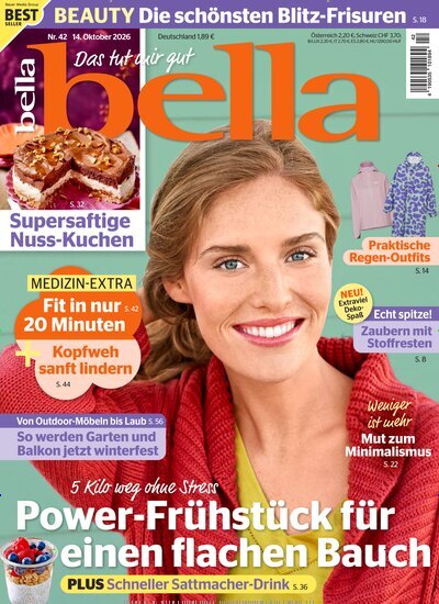 Titelbild der Ausgabe 42/2026 von bella. Diese Zeitschrift und viele weitere Frauenzeitschriften als Abo oder epaper bei United Kiosk online kaufen.