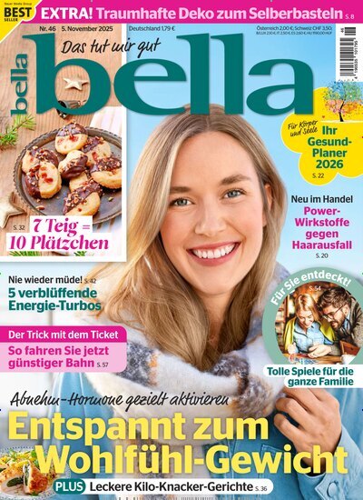 Titelbild der Ausgabe 46/2025 von bella. Diese Zeitschrift und viele weitere Frauenzeitschriften als Abo oder epaper bei United Kiosk online kaufen.