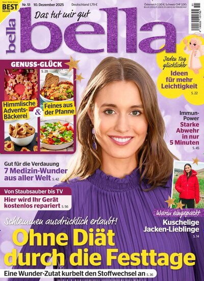 Titelbild der Ausgabe 51/2025 von bella. Diese Zeitschrift und viele weitere Frauenzeitschriften als Abo oder epaper bei United Kiosk online kaufen.