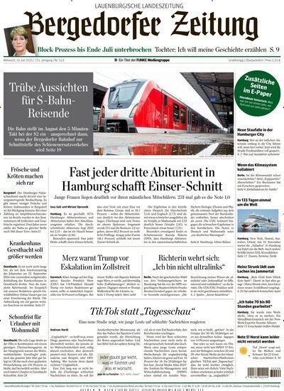 Titelbild der Ausgabe 163/2025 von Bergedorfer Zeitung. Diese Zeitschrift und viele weitere Zeitungsabos als Abo oder epaper bei United Kiosk online kaufen.
