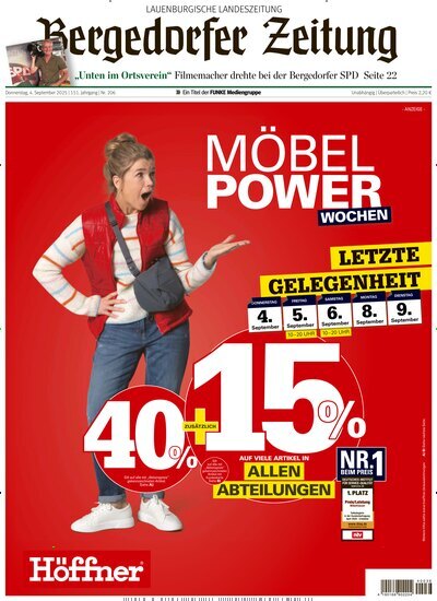 Titelbild der Ausgabe 206/2025 von Bergedorfer Zeitung. Diese Zeitschrift und viele weitere Zeitungsabos als Abo oder epaper bei United Kiosk online kaufen.