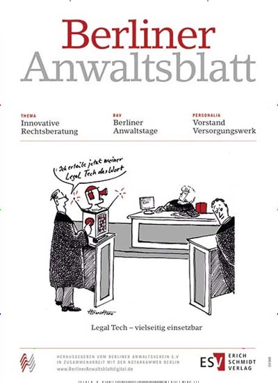 Titelbild der Ausgabe 1/2020 von Berliner Anwaltsblatt. Diese Zeitschrift und viele weitere Businessmagazine als Abo oder epaper bei United Kiosk online kaufen.