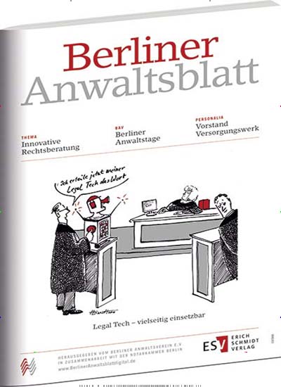 Berliner Anwaltsblatt aktuelles Titelbild Ausgabe 2/2018 Aktuelles Titelbild von Berliner Anwaltsblatt. Entdecken Sie jetzt die Ausgabe 2/2018. Lesen Sie gerne Law Magazines and Magazines for Administration? Dann empfehlen wir Ihnen Berliner Anwaltsblatt als Abo oder Geschenkabo.