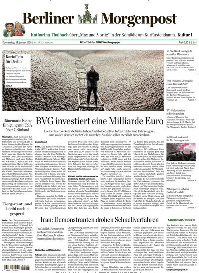 Titelbild der Ausgabe 14/2026 von Berliner Morgenpost. Diese Zeitschrift und viele weitere Zeitungsabos als Abo oder epaper bei United Kiosk online kaufen.