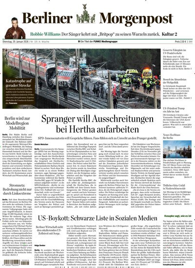 Titelbild der Ausgabe 19/2026 von Berliner Morgenpost. Diese Zeitschrift und viele weitere Zeitungsabos als Abo oder epaper bei United Kiosk online kaufen.