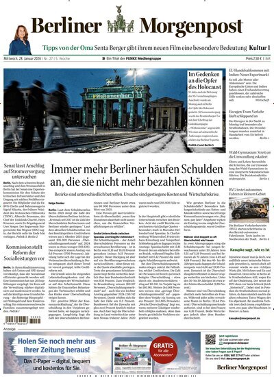 Titelbild der Ausgabe 27/2026 von Berliner Morgenpost. Diese Zeitschrift und viele weitere Zeitungsabos als Abo oder epaper bei United Kiosk online kaufen.