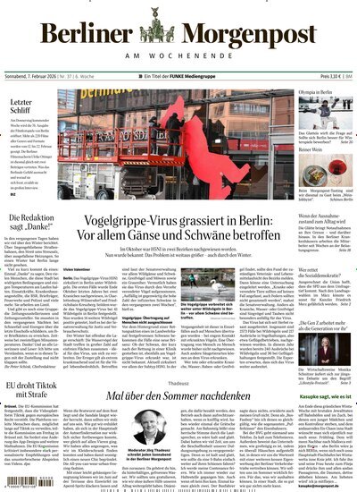 Titelbild der Ausgabe 37/2026 von Berliner Morgenpost. Diese Zeitschrift und viele weitere Zeitungsabos als Abo oder epaper bei United Kiosk online kaufen.