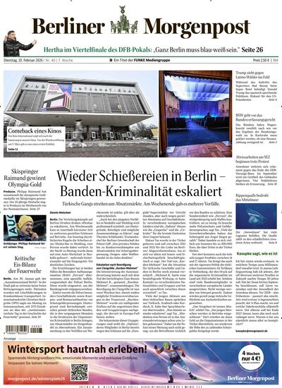 Titelbild der Ausgabe 40/2026 von Berliner Morgenpost. Diese Zeitschrift und viele weitere Zeitungsabos als Abo oder epaper bei United Kiosk online kaufen.