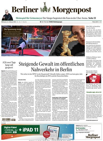 Titelbild der Ausgabe 41/2026 von Berliner Morgenpost. Diese Zeitschrift und viele weitere Zeitungsabos als Abo oder epaper bei United Kiosk online kaufen.