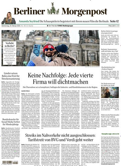 Titelbild der Ausgabe 49/2026 von Berliner Morgenpost. Diese Zeitschrift und viele weitere Zeitungsabos als Abo oder epaper bei United Kiosk online kaufen.