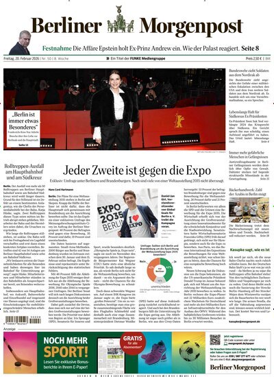 Titelbild der Ausgabe 50/2026 von Berliner Morgenpost. Diese Zeitschrift und viele weitere Zeitungsabos als Abo oder epaper bei United Kiosk online kaufen.