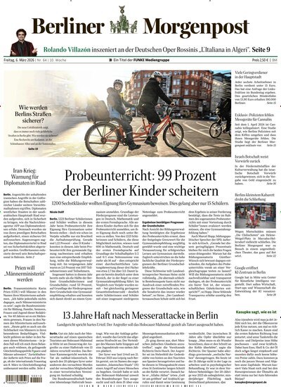 Titelbild der Ausgabe 64/2026 von Berliner Morgenpost. Diese Zeitschrift und viele weitere Zeitungsabos als Abo oder epaper bei United Kiosk online kaufen.