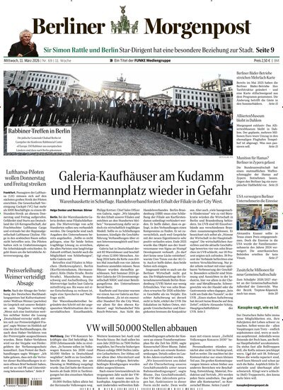 Titelbild der Ausgabe 69/2026 von Berliner Morgenpost. Diese Zeitschrift und viele weitere Zeitungsabos als Abo oder epaper bei United Kiosk online kaufen.