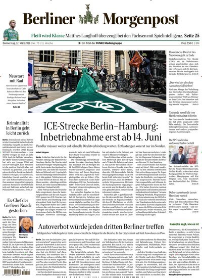 Titelbild der Ausgabe 70/2026 von Berliner Morgenpost. Diese Zeitschrift und viele weitere Zeitungsabos als Abo oder epaper bei United Kiosk online kaufen.
