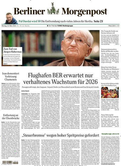 Titelbild der Ausgabe 74/2026 von Berliner Morgenpost. Diese Zeitschrift und viele weitere Zeitungsabos als Abo oder epaper bei United Kiosk online kaufen.