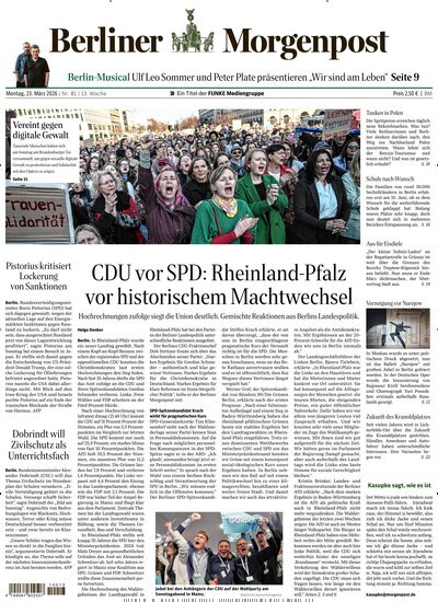 Titelbild der Ausgabe 81/2026 von Berliner Morgenpost. Diese Zeitschrift und viele weitere Zeitungsabos als Abo oder epaper bei United Kiosk online kaufen.