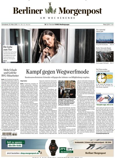 Titelbild der Ausgabe 86/2026 von Berliner Morgenpost. Diese Zeitschrift und viele weitere Zeitungsabos als Abo oder epaper bei United Kiosk online kaufen.