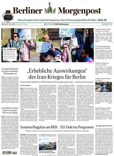 Titelbild der Ausgabe 88/2026 von Berliner Morgenpost. Diese Zeitschrift und viele weitere Zeitungsabos als Abo oder epaper bei United Kiosk online kaufen.