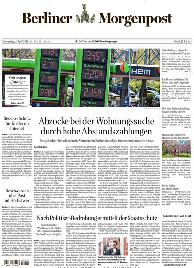 Titelbild der Ausgabe 96/2026 von Berliner Morgenpost. Diese Zeitschrift und viele weitere Zeitungsabos als Abo oder epaper bei United Kiosk online kaufen.
