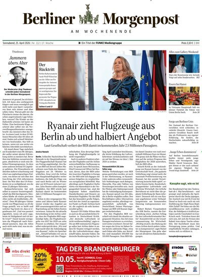 Titelbild der Ausgabe 112/2026 von Berliner Morgenpost. Diese Zeitschrift und viele weitere Zeitungsabos als Abo oder epaper bei United Kiosk online kaufen.