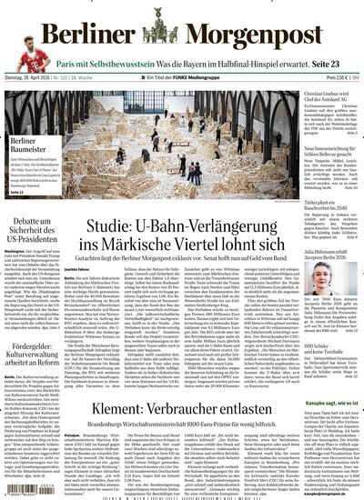 Titelbild der Ausgabe 115/2026 von Berliner Morgenpost. Diese Zeitschrift und viele weitere Zeitungsabos als Abo oder epaper bei United Kiosk online kaufen.
