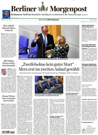 Titelbild der Ausgabe 122/2025 von Berliner Morgenpost. Diese Zeitschrift und viele weitere Zeitungsabos als Abo oder epaper bei United Kiosk online kaufen.