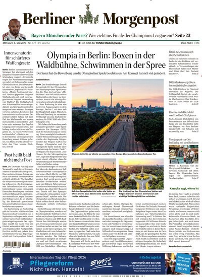 Titelbild der Ausgabe 122/2026 von Berliner Morgenpost. Diese Zeitschrift und viele weitere Zeitungsabos als Abo oder epaper bei United Kiosk online kaufen.
