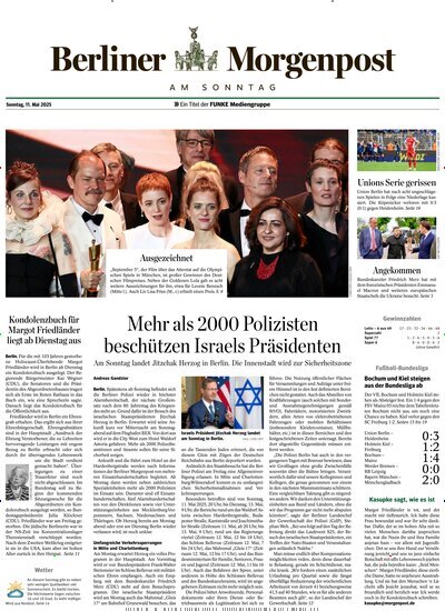 Titelbild der Ausgabe 125/2025 von Berliner Morgenpost. Diese Zeitschrift und viele weitere Zeitungsabos als Abo oder epaper bei United Kiosk online kaufen.