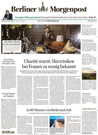 Titelbild der Ausgabe 135/2026 von Berliner Morgenpost. Diese Zeitschrift und viele weitere Zeitungsabos als Abo oder epaper bei United Kiosk online kaufen.