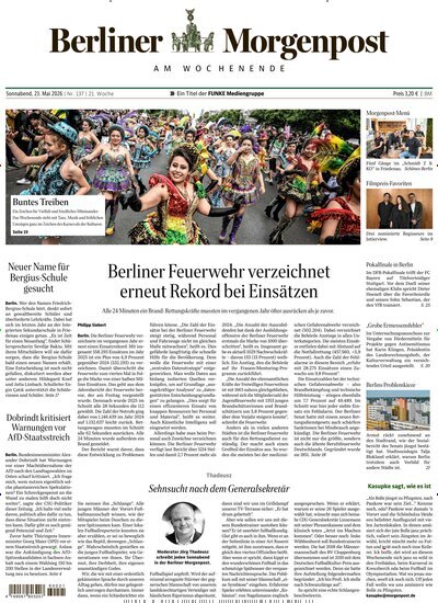 Titelbild der Ausgabe 138/2026 von Berliner Morgenpost. Diese Zeitschrift und viele weitere Zeitungsabos als Abo oder epaper bei United Kiosk online kaufen.