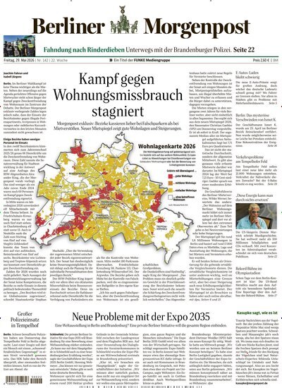 Titelbild der Ausgabe 143/2026 von Berliner Morgenpost. Diese Zeitschrift und viele weitere Zeitungsabos als Abo oder epaper bei United Kiosk online kaufen.