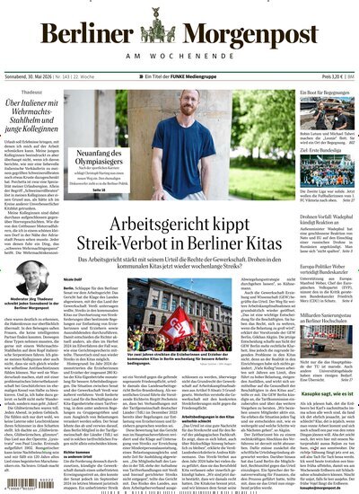 Titelbild der Ausgabe 144/2026 von Berliner Morgenpost. Diese Zeitschrift und viele weitere Zeitungsabos als Abo oder epaper bei United Kiosk online kaufen.