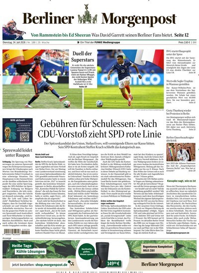 Titelbild der Ausgabe 189/2026 von Berliner Morgenpost. Diese Zeitschrift und viele weitere Zeitungsabos als Abo oder epaper bei United Kiosk online kaufen.