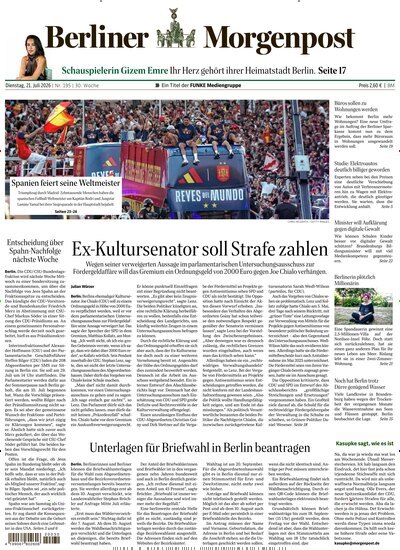 Titelbild der Ausgabe 196/2026 von Berliner Morgenpost. Diese Zeitschrift und viele weitere Zeitungsabos als Abo oder epaper bei United Kiosk online kaufen.