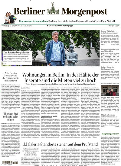 Titelbild der Ausgabe 198/2026 von Berliner Morgenpost. Diese Zeitschrift und viele weitere Zeitungsabos als Abo oder epaper bei United Kiosk online kaufen.