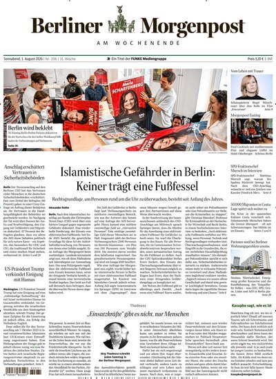 Titelbild der Ausgabe 207/2026 von Berliner Morgenpost. Diese Zeitschrift und viele weitere Zeitungsabos als Abo oder epaper bei United Kiosk online kaufen.