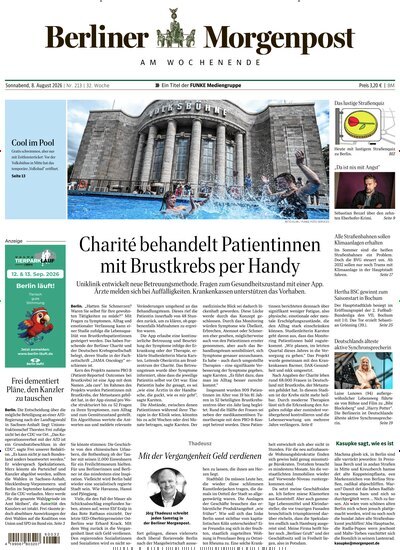 Titelbild der Ausgabe 214/2026 von Berliner Morgenpost. Diese Zeitschrift und viele weitere Zeitungsabos als Abo oder epaper bei United Kiosk online kaufen.