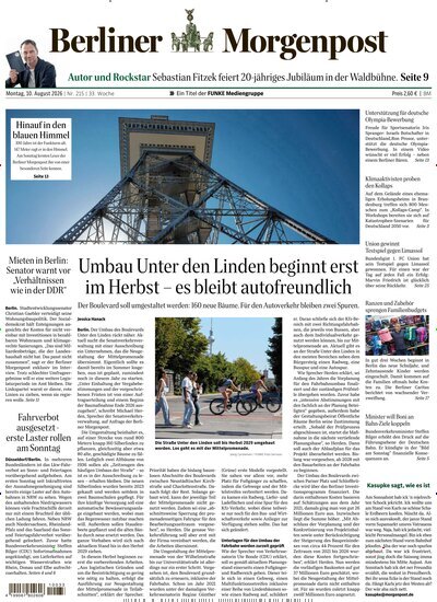 Titelbild der Ausgabe 216/2026 von Berliner Morgenpost. Diese Zeitschrift und viele weitere Zeitungsabos als Abo oder epaper bei United Kiosk online kaufen.