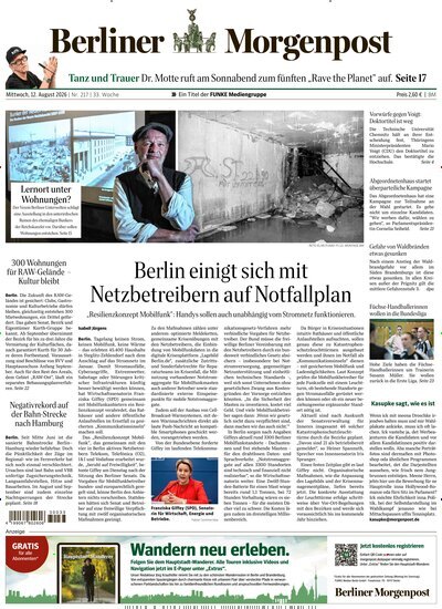 Titelbild der Ausgabe 218/2026 von Berliner Morgenpost. Diese Zeitschrift und viele weitere Zeitungsabos als Abo oder epaper bei United Kiosk online kaufen.