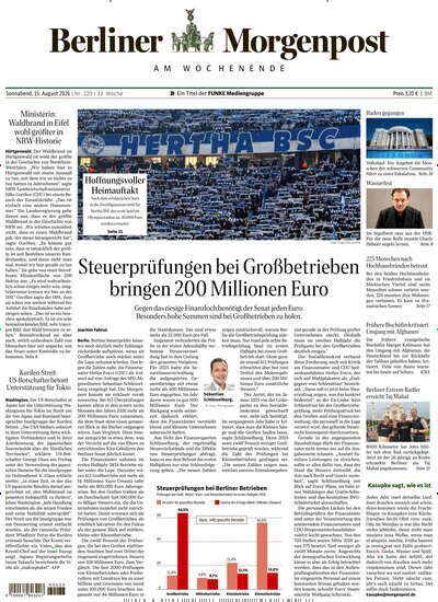 Titelbild der Ausgabe 221/2026 von Berliner Morgenpost. Diese Zeitschrift und viele weitere Zeitungsabos als Abo oder epaper bei United Kiosk online kaufen.
