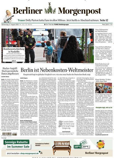 Titelbild der Ausgabe 233/2026 von Berliner Morgenpost. Diese Zeitschrift und viele weitere Zeitungsabos als Abo oder epaper bei United Kiosk online kaufen.
