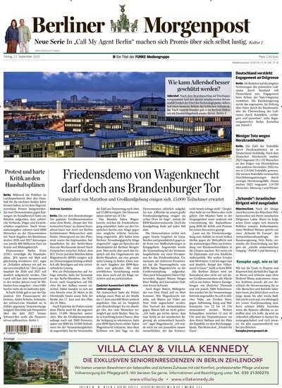 Titelbild der Ausgabe 234/2025 von Berliner Morgenpost. Diese Zeitschrift und viele weitere Zeitungsabos als Abo oder epaper bei United Kiosk online kaufen.